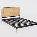 Modern Sleek Double Bed With Brown Leather Headboard And Metal Frame
