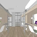 Modern School Dormitory Interior With Bunk Beds Desks Chairs And Bright Window 3d model