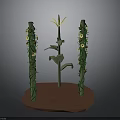 Central Yellow Flower Plant With Green Leaves And Side Vines On Red Base