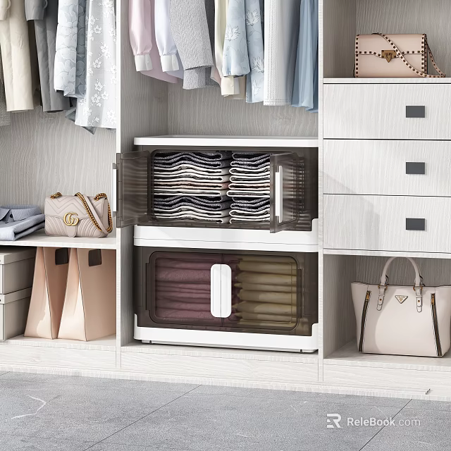 Transparent Storage Boxes for Organizing Folded Clothes in Closet with Drawers and Bags 3d model 