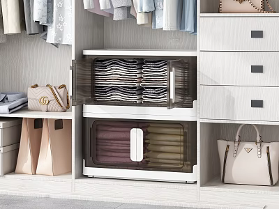 Transparent Storage Boxes for Organizing Folded Clothes in Closet with Drawers and Bags 3d model