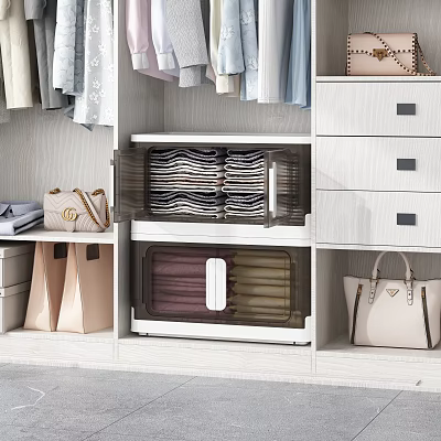 Transparent Storage Boxes for Organizing Folded Clothes in Closet with Drawers and Bags 3d model