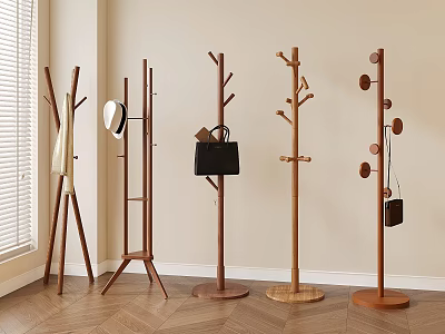 Stylish Wooden Coat Racks With Various Designs Hanging Hat And Bag For Home 3d model