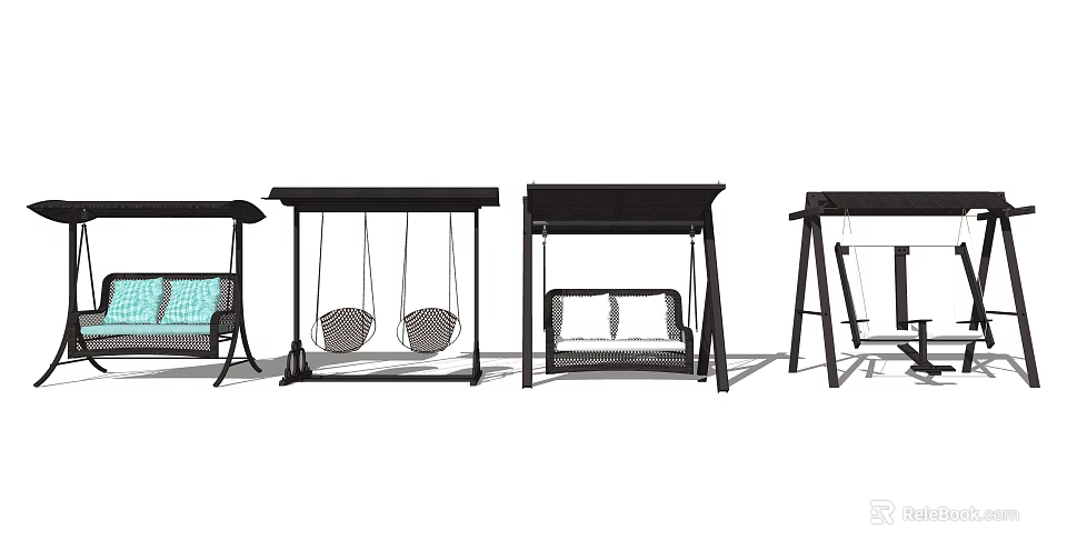 Outdoor Hanging Chairs With Canopy Rattan Seats Metal Frames And Double Seat Options 3d model 