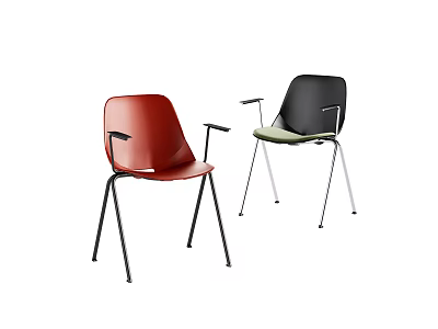 Modern Leisure Chairs in Red and Black with Armrests and Metal Legs Design 3d model