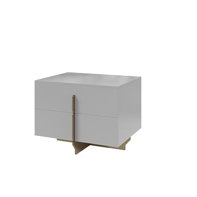 Modern Gray Nightstand With Two Drawers Metal Handle And Gold Base 3d model
