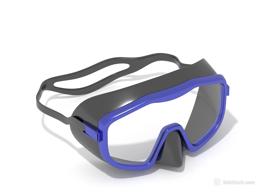 Blue And Black Scuba Diving Mask With Clear Lens And Adjustable Strap 3d model 