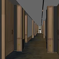Elegant Modern Hotel Corridor With Side Doors Decorative Carpet And Soft Lighting 3d model