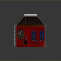 Miniature Stage Scene With Red Walls Wooden Floor Circular Window And Furniture