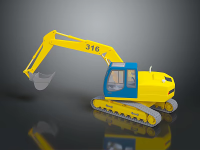 Yellow Functional Excavator With Blue Cabin Tracks Model 316 And Bucket 3d model