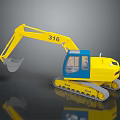 Yellow Functional Excavator With Blue Cabin Tracks Model 316 And Bucket