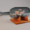 Decorative Ornament Set with Ship in Glass Bottle Wooden Base Sailing Boat and Cross Sails