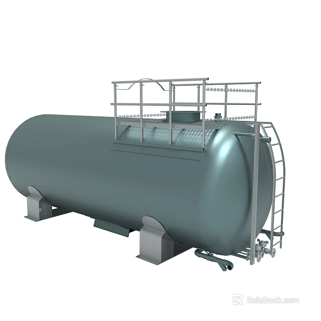 Large Industrial Storage Tank With Top Railing Platform Side Ladder And Metal Structure 3d model 