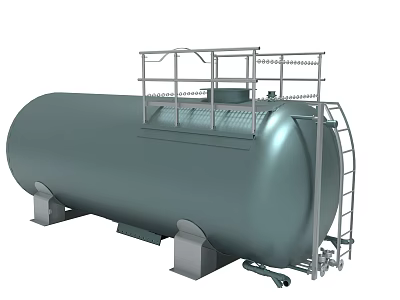 Large Industrial Storage Tank With Top Railing Platform Side Ladder And Metal Structure 3d model
