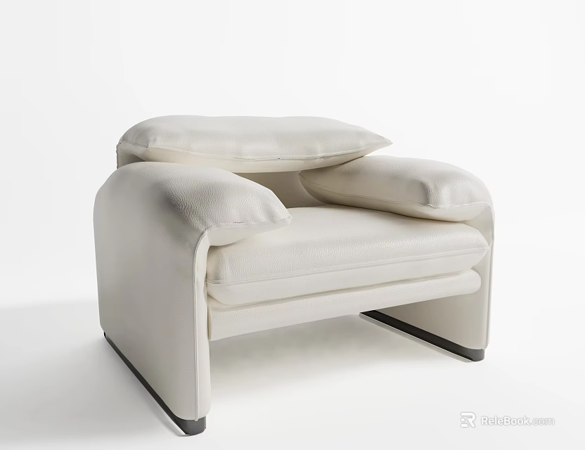 Sleek Modern Cream Leather Single Sofa with Armrests Backrest and Black Legs 3d model