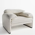 Sleek Modern Cream Leather Single Sofa with Armrests Backrest and Black Legs 3d model