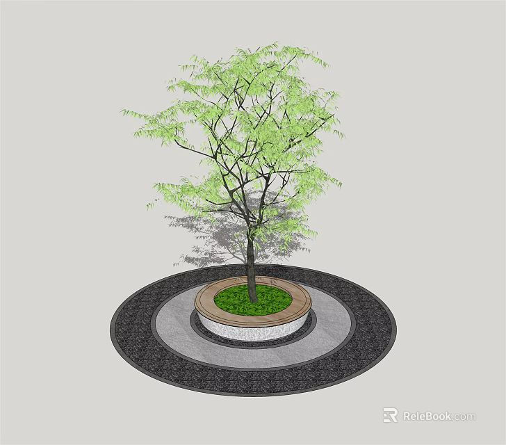 Circular Tree Pit Design For Outdoor Landscape With Green Planting And Paved Edging 3d model 