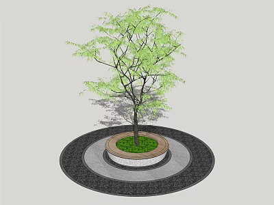 Circular Tree Pit Design For Outdoor Landscape With Green Planting And Paved Edging 3d model