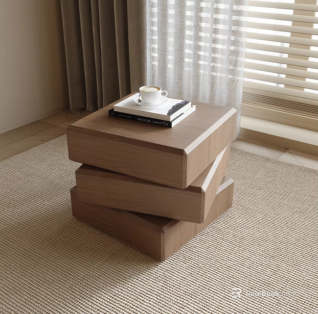 Wooden Stacked Side Table With Coffee Cup And Books In Living Room Decor 3d model 