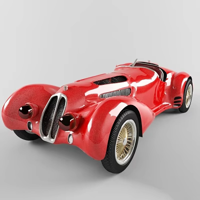 Red Vintage Convertible Sports Car Side View 3d model