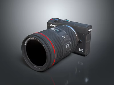 Canon EOS Digital Camera With Professional Red Ring Lens And Black Body Design 3d model