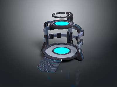 Futuristic Three Tiered Circular Structure With Blue Glowing Rings And Stepped Base 3d model