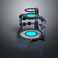 Futuristic Three Tiered Circular Structure With Blue Glowing Rings And Stepped Base