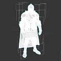Game Movie Character in Shiny Silver Armor with Helmet Chest Plate Leg Guards and Cloak