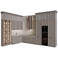 Modern Gray Kitchen Cabinets With Glass Door Wine Storage Built-in Appliance And Countertop