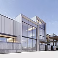 Modern Detached Villa Exterior Design With Glass Facade Lawn Swimming Pool And Lighting