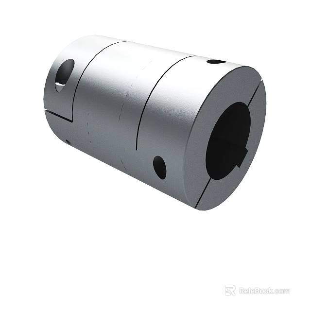 Silver Cylindrical Mechanical Coupling With Precision Holes For Industrial Applications 3d model