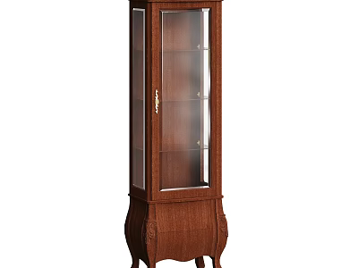 Tall Wooden Storage Cabinet With Glass Door And Ornate Carved Legs 3d model
