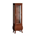 Tall Wooden Storage Cabinet With Glass Door And Ornate Carved Legs