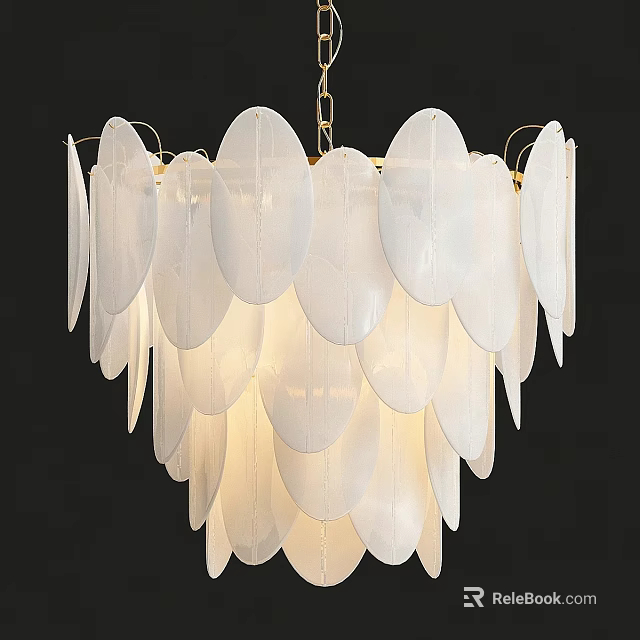 Modern Elegant White Petal Shaped Chandelier With Decorative Hanging Leaf Elements 3d model 