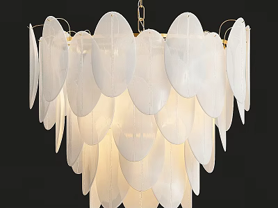Modern Elegant White Petal Shaped Chandelier With Decorative Hanging Leaf Elements 3d model
