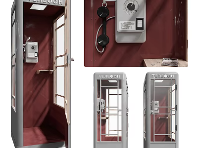 Traditional Public Telephone Booth With Classic Dial Phone And Glass Door Structure 3d model