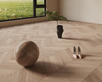 Wood floor herringbone wood floor green plant 3d model