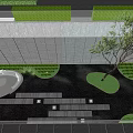 Modern Garden Landscape View Through Glass Walls With Tree Lawn And Stone Pavement