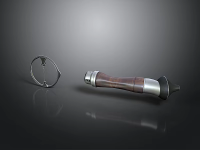 Stainless Steel Knife With Wooden Handle And Decorative Metal Ring 3d model