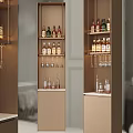 Modern Wine Cabinet Design With Various Liquor Bottles And Hanging Glasses