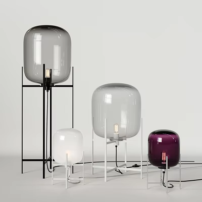Modern Table Lamps With Glass Shades And Black White Purple Metal Stands Design 3d model