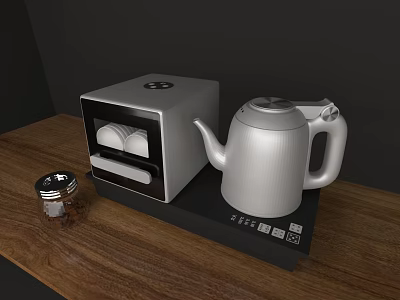 Stylish Modern Kitchen Countertop With Electric Kettle Dish Sterilizer And Tea Canister 3d model