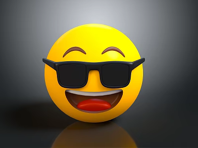 Decorative Figurine Set With Yellow Smiley Face Wearing Black Sunglasses Open Mouth Red Tongue 3d model