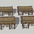 Traditional Landscape Pavilion With Wooden Frame And Thatched Roof For Outdoor Rest And Relaxation