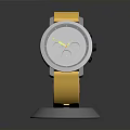 Modern Daily Life Watch With Yellow Strap Pink Trim And White Dial On Stand