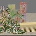Floral Artistic Display With Colorful Painted Panels Floral Patterns And Yellow Platform
