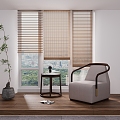 New Chinese Style Leisure Chair Corner Several Side Green Planting Wood Flooring Bamboo Curtain 3d model