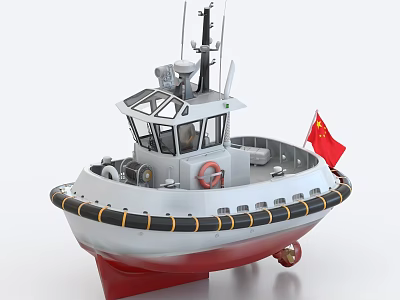 White And Red Tugboat With Chinese Flag 3d model