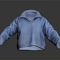 Blue Fleece Sweater With Collar And Loose Sleeves For Casual Outfit