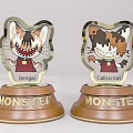 Trophies Featuring Cartoon Bengal And Calico Cat With MONSTER Base Design